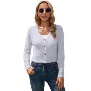 Clearlove Women's Cropped Cardigan Long Sleeve Soft Knit Rib Button Down Sweater - 1 of 4