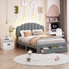 Okak Queen Elegant Platform Bed Frame with Upholstered & 2 USB Ports Teddy Fleece Bed with Storage Drawer Easy to Assemble - 2 of 4