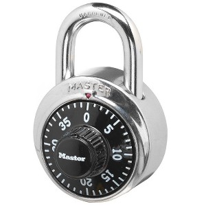 Master Lock 1-7/8" Black Dial Combination Padlock: Silver, Pin-Tumbler, Locker Lock, Automatic Lock Scramble - 1 of 4