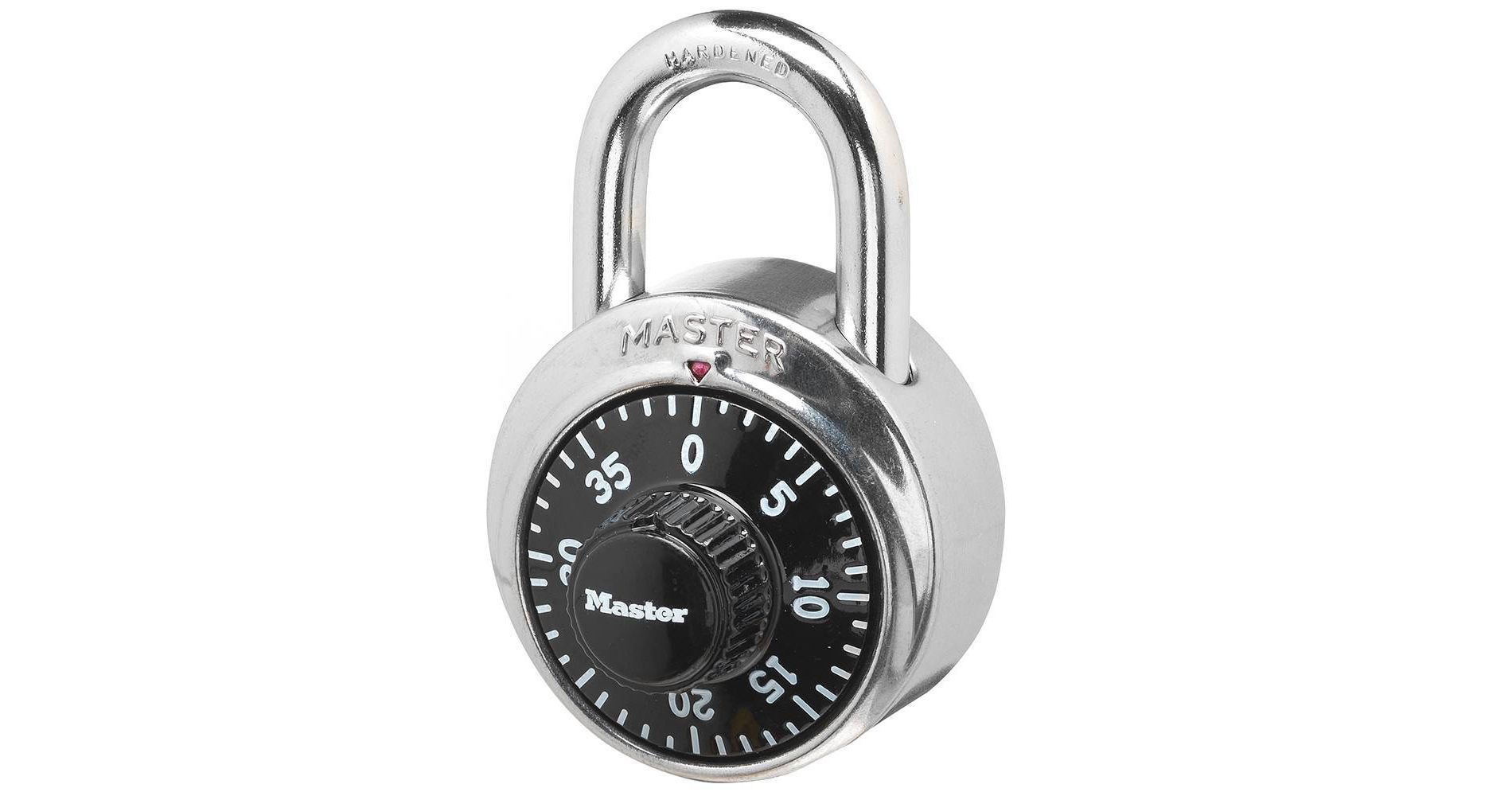 Master Lock 1-7/8" Black Dial Combination Padlock: Silver, Pin-Tumbler, Locker Lock, Automatic Lock Scramble