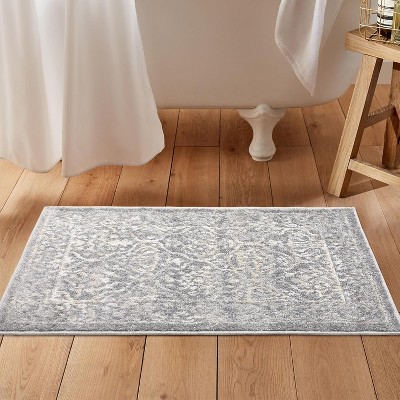 Vintage Rug Light Grey Oriental Floral Door Mat Medallion Small Carpet Traditional Accent for Entrance Living Room Kitchen