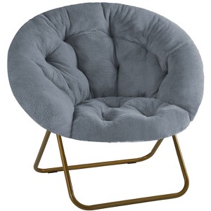 Sapphtopaz Bedroom Accent Chair Faux Fur Metal Frame Saucer Chair Lounge Chair with Foldable Leg for Living Room, Bedroom, Office, Small Room - 1 of 4