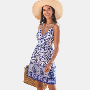 Women's Boho Floral Printed Spaghetti Strap Mini Dress - Cupshe - 1 of 4
