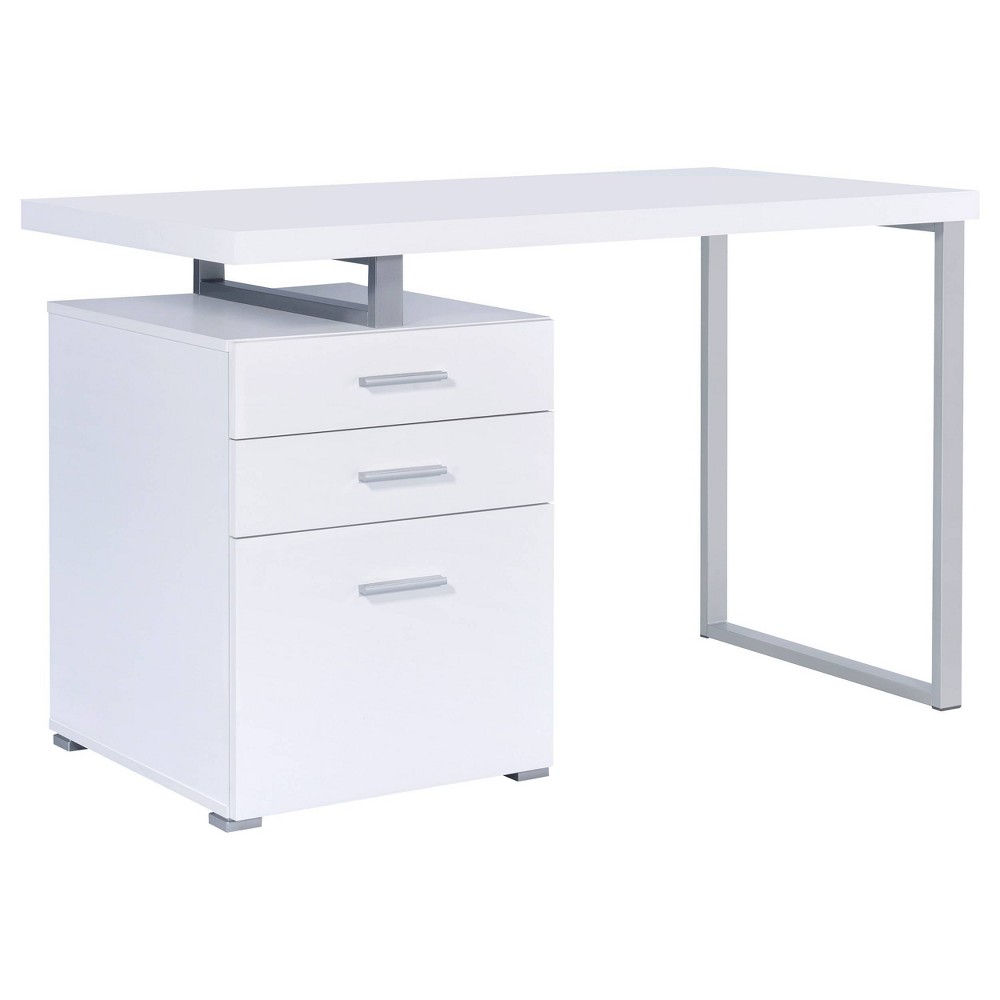 Photos - Office Desk Brennan 3 Drawer  with Reversible Cabinet White - Coaster