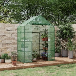 57x57x76" Outdoor Heavy Duty Walk-in Greenhouse with Durable PE Cover, 4 Tiers 12-Shelf Portable Plant House & Shelf Clips - 1 of 4