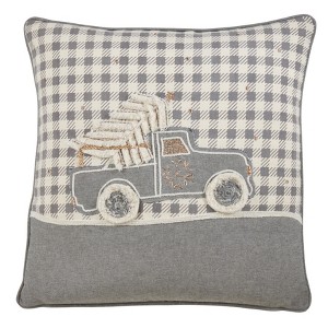Saro Lifestyle Houndstooth Christmas Truck Design Pillow, 18", Gray - 1 of 3