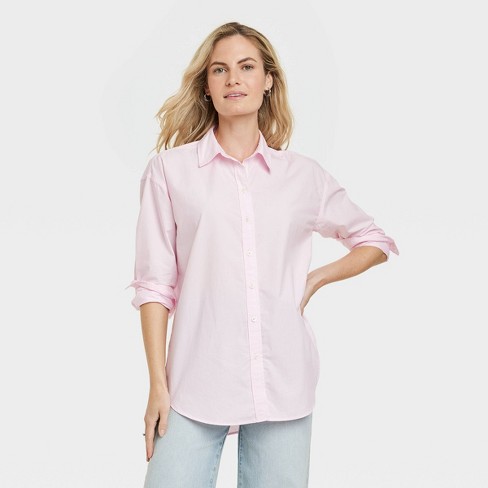 Pink button cheap down shirt dress