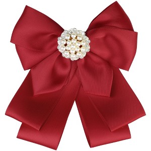 Elerevyo Women's Ribbon Brooch Necktie Pin Bow Tie with Pearl - 1 of 4