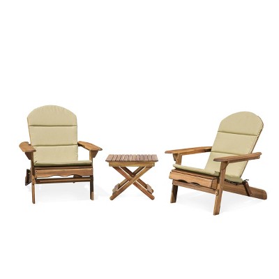 Malibu 3pc Outdoor 2 Seater Acacia Wood Chat Set with Cushions - Khaki/Natural - Christopher Knight Home