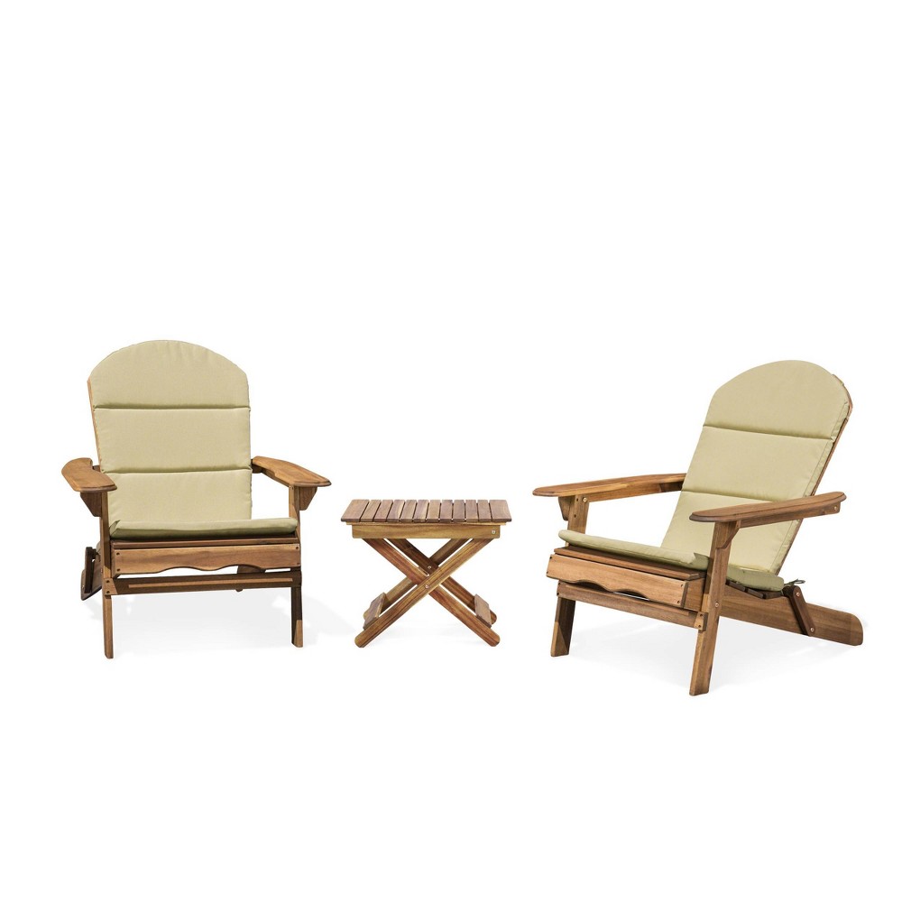 Photos - Garden Furniture Malibu 3pc Outdoor 2 Seater Acacia Wood Chat Set with Cushions - Khaki/Nat