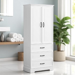 Tall Bathroom Storage Cabinet with 2 Doors, 2 Drawers, Adjustable Shelf & Anti-Tip Kit, Modern Freestanding Unit - 1 of 4