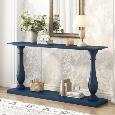 Vintage Sofa Table Console Table with Pine Veneer and Vase-Leg Design,for Living Room Study room Entryway Bedroom