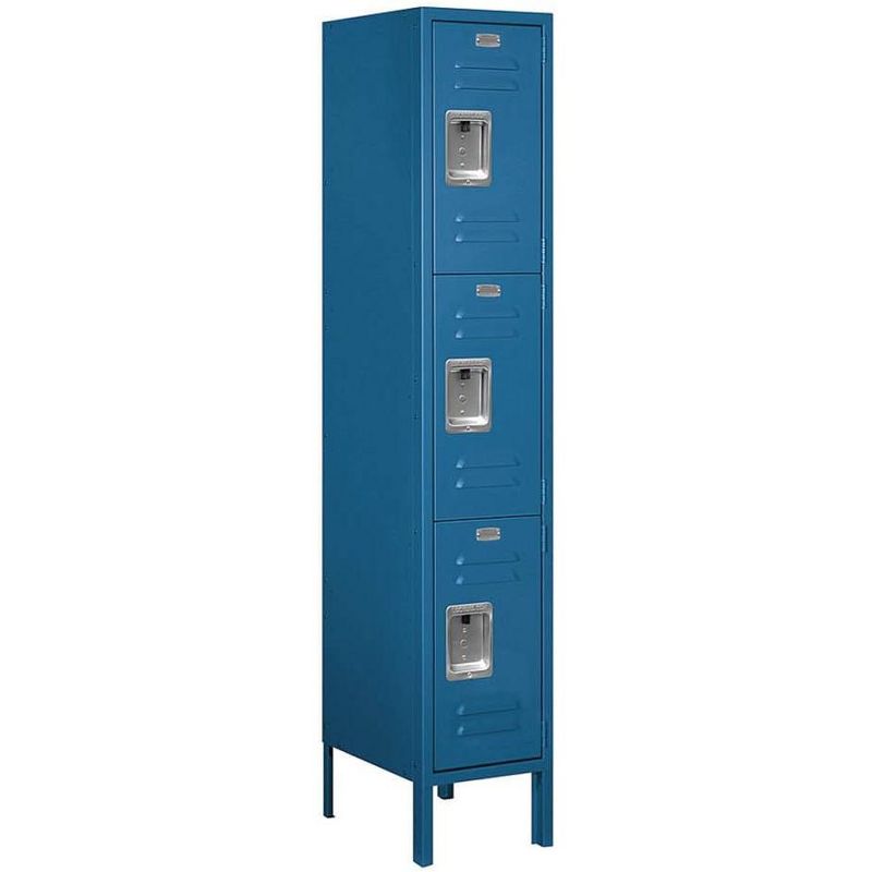 Salsbury Industries Assembled 3-Tier Standard Metal Locker with One Wide Storage Unit, 5-Feet High by 15-Inch Deep, Blue, 1 of 2