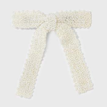 Pearl Bow on Metal Barrette Hair Clip - Ivory