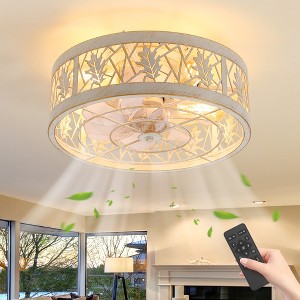 Airsurfer 16.5" Low Profile Ceiling Fan with Light & Remote, 7 ABS Blades, White & Brushed Gold Finish - 1 of 4