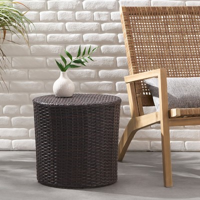 Sapphtopaz Outdoor End Table Modern Rattan Hourglass Outdoor End Table Outdoor Side Table, Patio Table Small Table for Backyard, Balcony, Porch