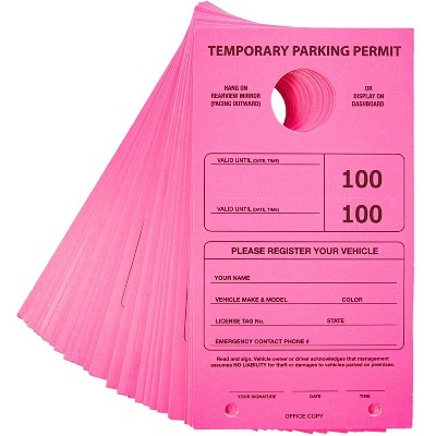 Juvale 100-Pack Neon Pink Numbered Temporary Parking Permit Hang Tag for Car Park (7.75 x 4.25 in)