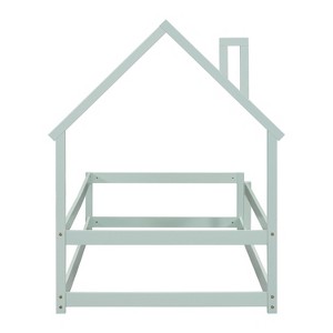 DOMETOUR Twin Size Wood bed with House-shaped Headboard Floor bed with Fences,Light Green - 1 of 4
