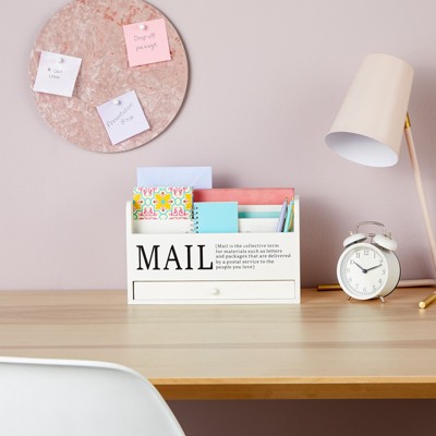 White Wooden 3-Tier Mail Organizer with Drawer