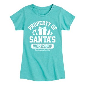 Girls' - Instant Message - Property Of Santas Workshop Christmas Fitted Short Sleeve Graphic T-Shirt - 1 of 4