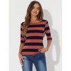 INSPIRE CHIC Women's Stripes Casual Basic Elbow Sleeves Boat Neck Slim Fit T-Shirts - 2 of 4