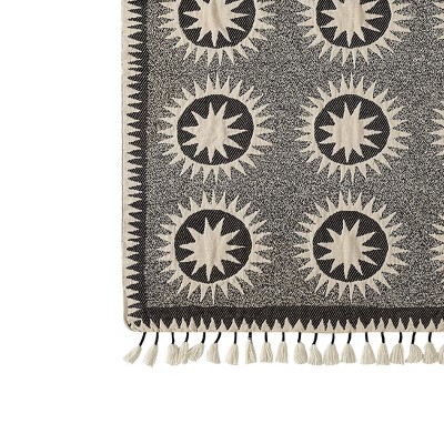 Soleil Cream and Black Polyester Acrylic Throw Blanket with Tassels