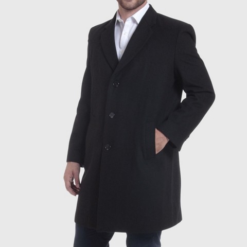 Alpine Swiss Luke Mens Wool Blend Overcoat Single Breasted Topcoat Tailored Notch Lapel Coat Business Professional BLK LRG