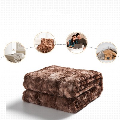 Brown Faux Fur Machine Washable Pet Blanket