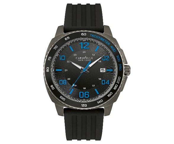 Caravelle New York by Bulova Men's Gunmetal IP Case Black Silicone Strap Watch - 45B144