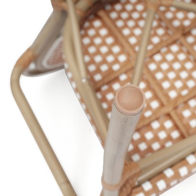 Natural & White Wicker Rattan Outdoor Bistro Chair with Arms