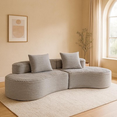 SKRAN Corduroy Compressed Sofa, Modern Loveseat Sofa, With Pillows Plush High-Density Foam Cushions, No Assembly Required, For Living Room