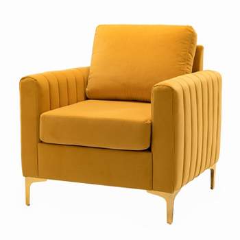 Iapygia Contemporary Tufted Wooden Upholstered Club Chair with Metal Legs  for Bedroom and Living Room Club Chair  | ARTFUL LIVING DESIGN