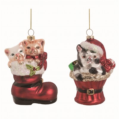 Transpac Glass Christmas Cat Ornament Set of 2 Adorable Red Tree Ornaments for Holiday Decor and Gift Giving