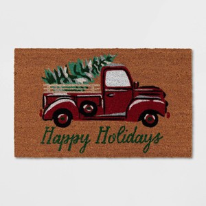 1'6"x2'6" Happy Holidays Red Truck Coir Christmas Doormat - Wondershop™ - 1 of 3