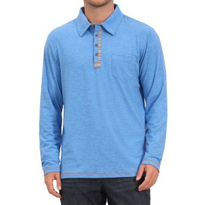 Men's Contrast Placket Button Collared Pocket Long Sleeves Polo Shirts X- Large Blue : Target