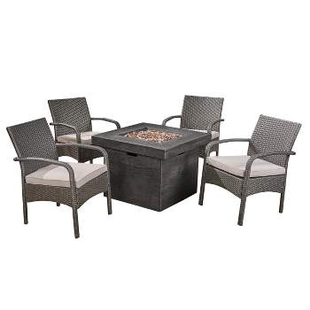 Christopher Knight Home Cordoba 5pc Iron Outdoor Patio Fire Pit Furniture Set 
