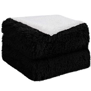 PiccoCasa Shaggy Faux Fur Warm Reversible Solid Plush Fluffy Fleece Blankets - 1 of 4