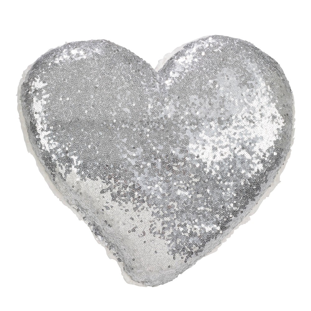 Photos - Pillow Poly Filled Heart Sequin Throw  Silver - Saro Lifestyle