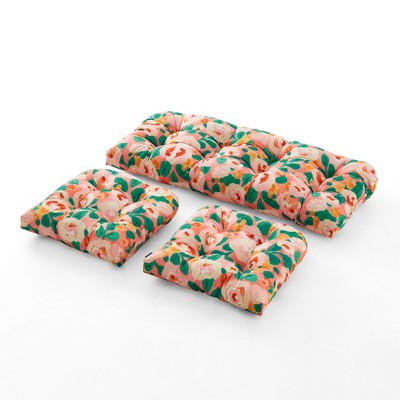 Outdoor Chair Cushions,3 Piece Loveseat Outdoor Cushions Set,Tufted/Wicker Patio Cushion for Patio Furniture All Weather,44“x19 x5,Floral