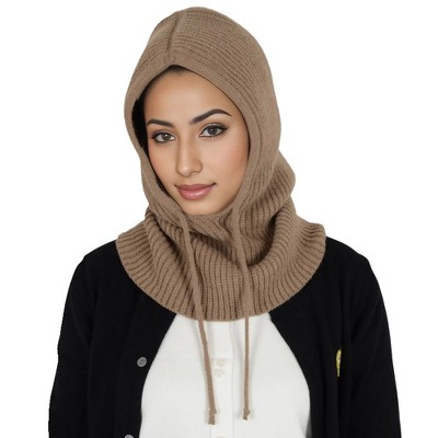 Women's Black Knit Hood Wrap Scarf – Winter Head Cover, Soft & Cozy, One Size