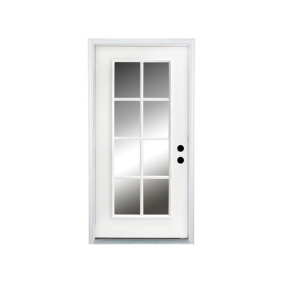 36 in. x 80 in. 8 Lite Full Lite Clear Glass Left Hand Inswing Fiberglass Entrance Door White Primed Fiberglass Knock Down Front Door