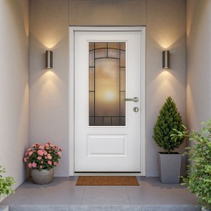 PexFix 36"x80" Smooth Fiberglass Entry Door 3/4 View Frosted Glass Classic Front Entrance Left Hand Inswing White Primed Knock-Down Door - 1 of 4