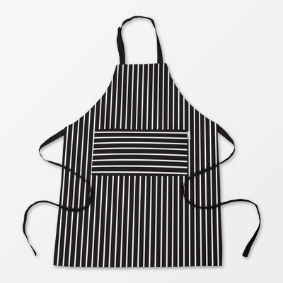 Black Pinstripe Cotton Chef Apron with Large Pocket