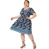 Agnes Orinda Women's Plus Size V Neck Short Sleeve Midi Boho Floral Smock Waist Outfits A Line Dresses - 3 of 4