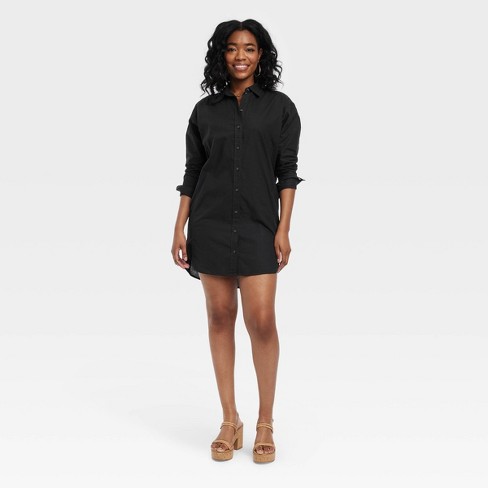 Women's Long Sleeve Mini Shirtdress - Universal Thread™ Black XS
