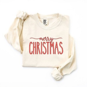 Simply Sage Market Women's Embroidered Merry Christmas Long Sleeve Garment Dyed Tee - 1 of 4