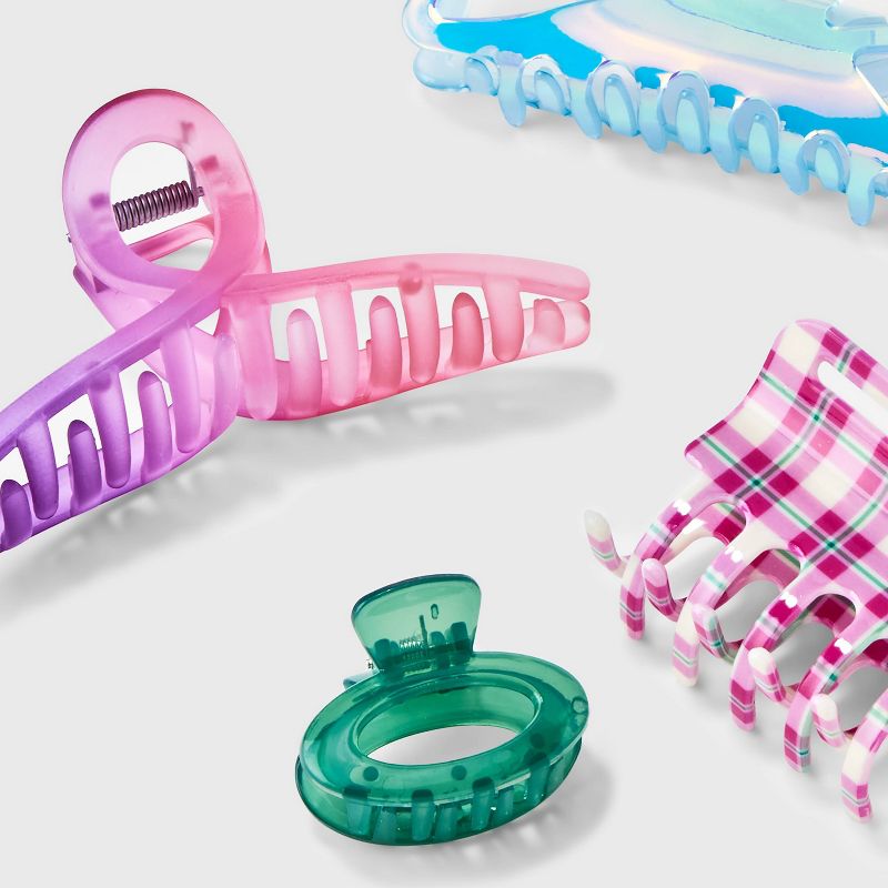 Girls&#39; 4pk Assorted Plaid Printed Claw Clips - art class&#8482;, 4 of 5