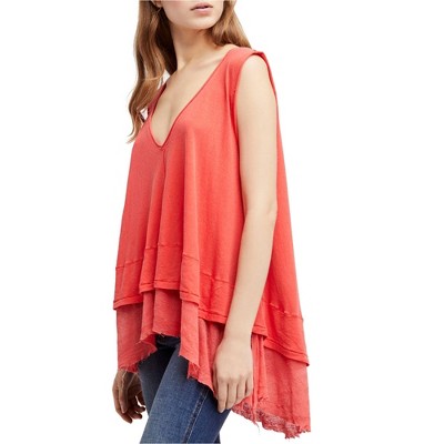 Free People Womens Peachy Distressed Tank Top, Red, X-Small