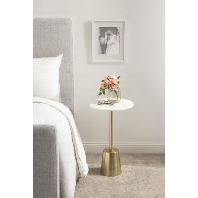 Tira Round White Marble and Gold Metal Side Table