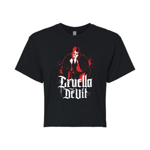Women's - Disney Villains - Cruella Devil Spatter Cropped Graphic T-Shirt - 1 of 4